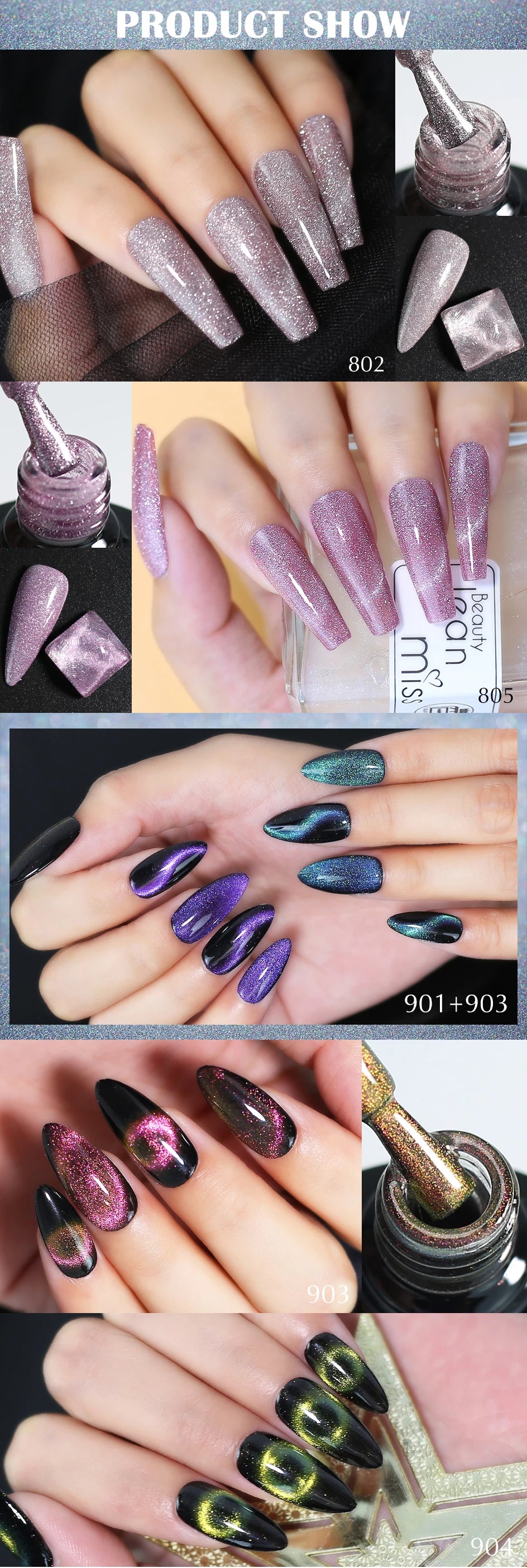 CANNI – Cat Eye Gel Diamond Hema Free Super lucido, effetto glitter e magnetico.